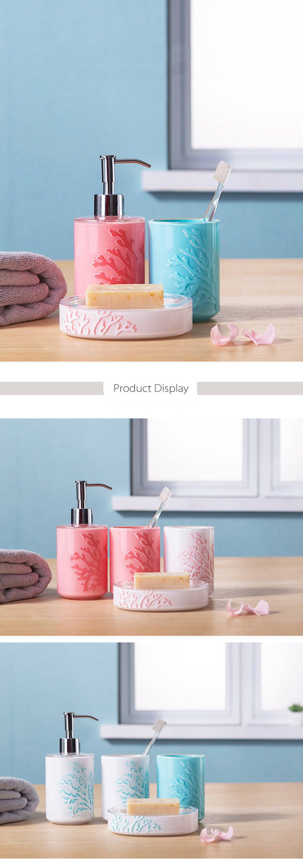 Custom Coral & Teal Ceramic Bathroom Accessories Set (Personalized)