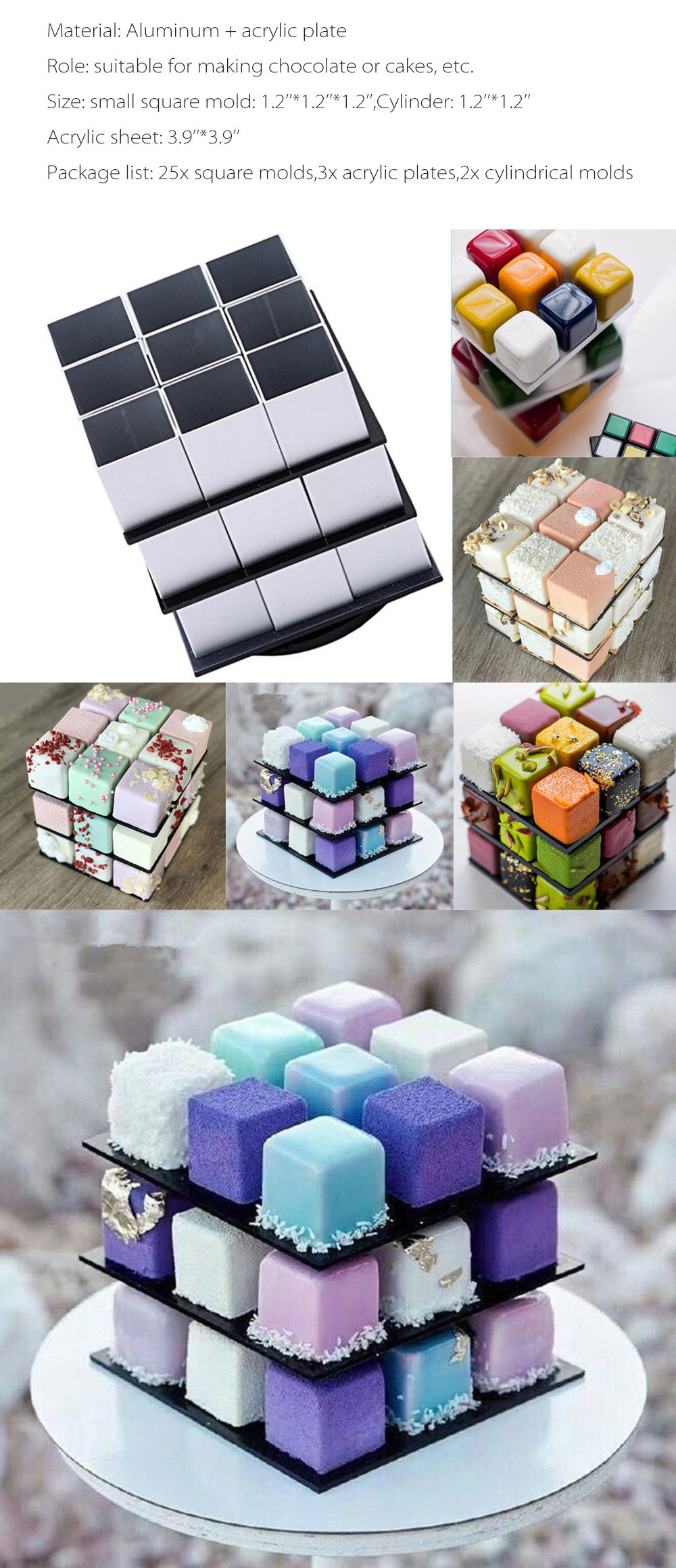 Metal Cube Cake Mold Rubik's Cube Dessert Mold Square Mold 