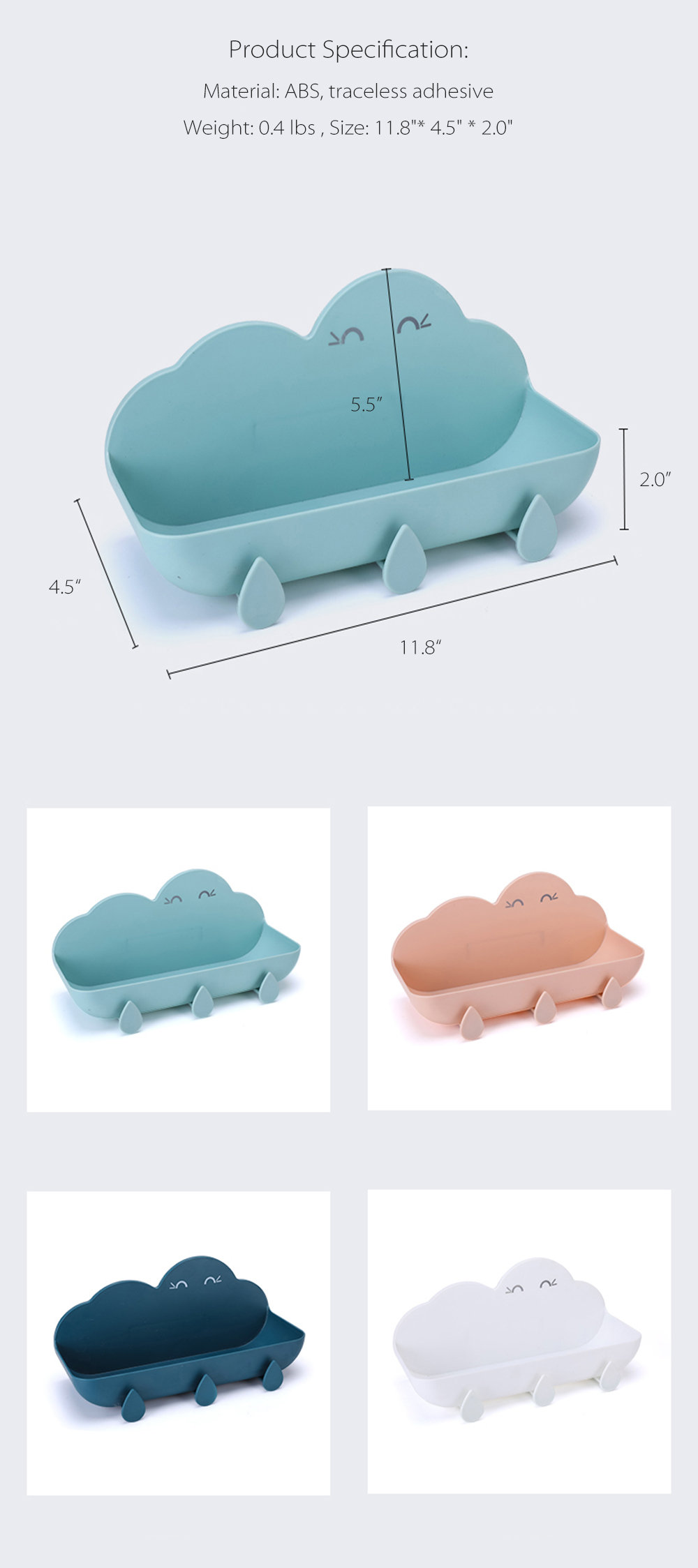 Cartoon Cloud Storage Shelf - White - Pink - 4 Colors - ApolloBox