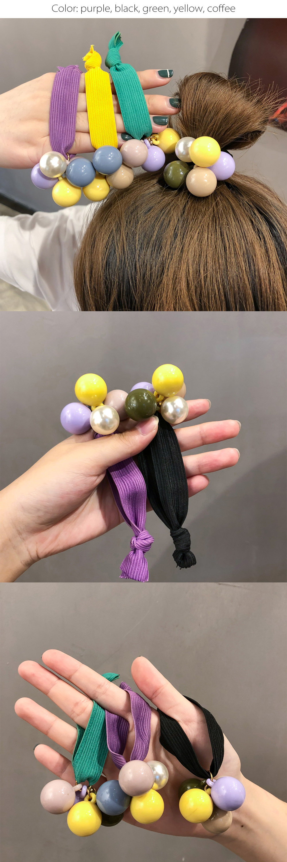 1pc Women Cube Bead Decor Fashionable Hair Tie For Hair Decoration
