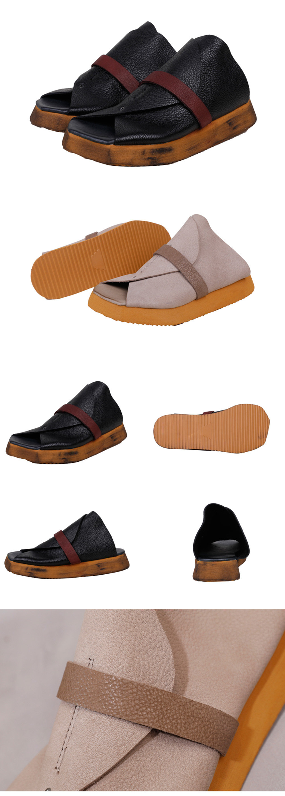 Slip-on Sandals - Real Leather - ApolloBox