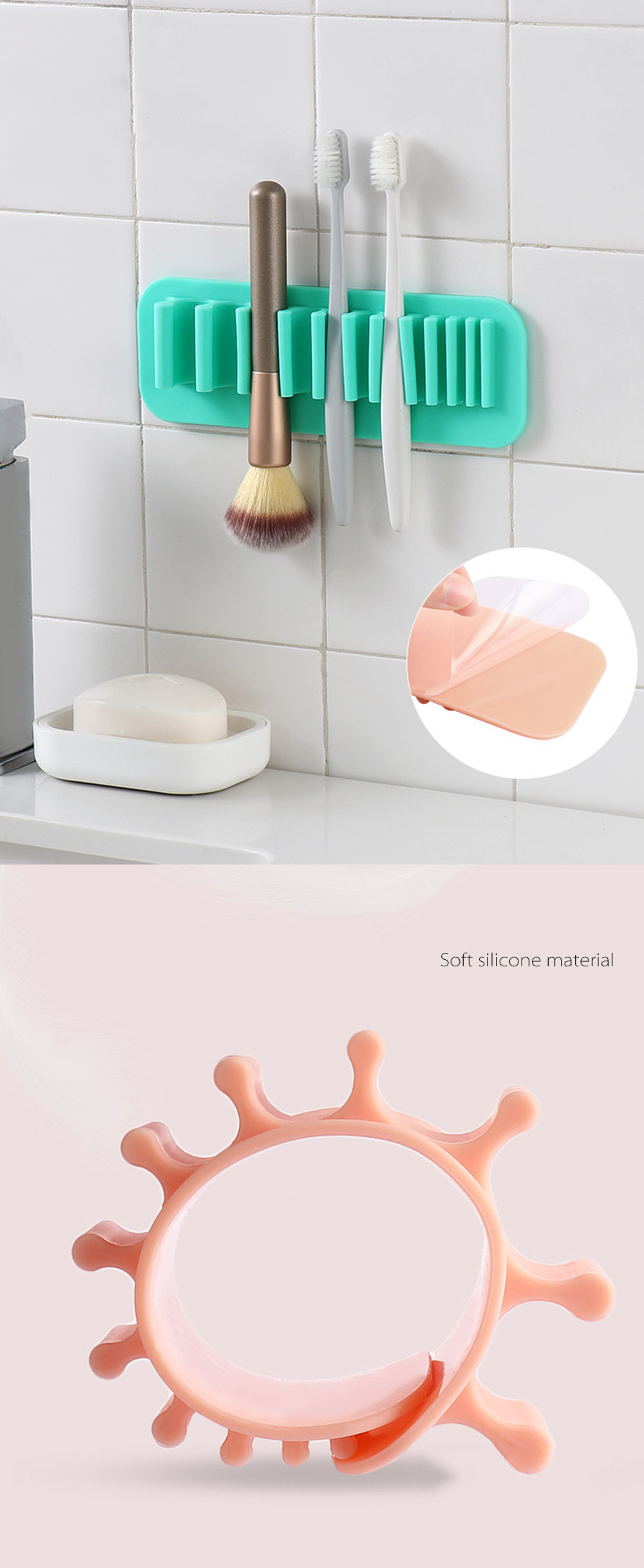 Silicone Makeup Brush Holder Wall-Mounted Soft Durable Reusable