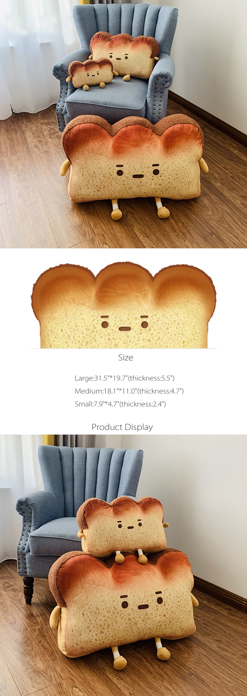 Giant Emoticon Toast Bread Bed Cushion Stuffed Bread Cartoon Food