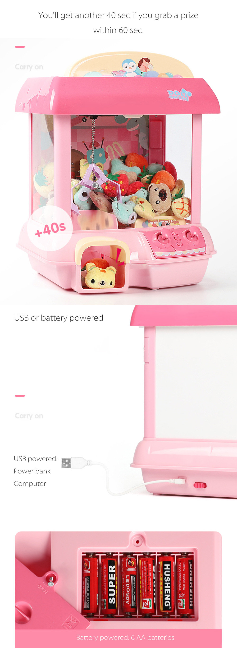 Claw Machine For Kids - Pink - Green - ApolloBox