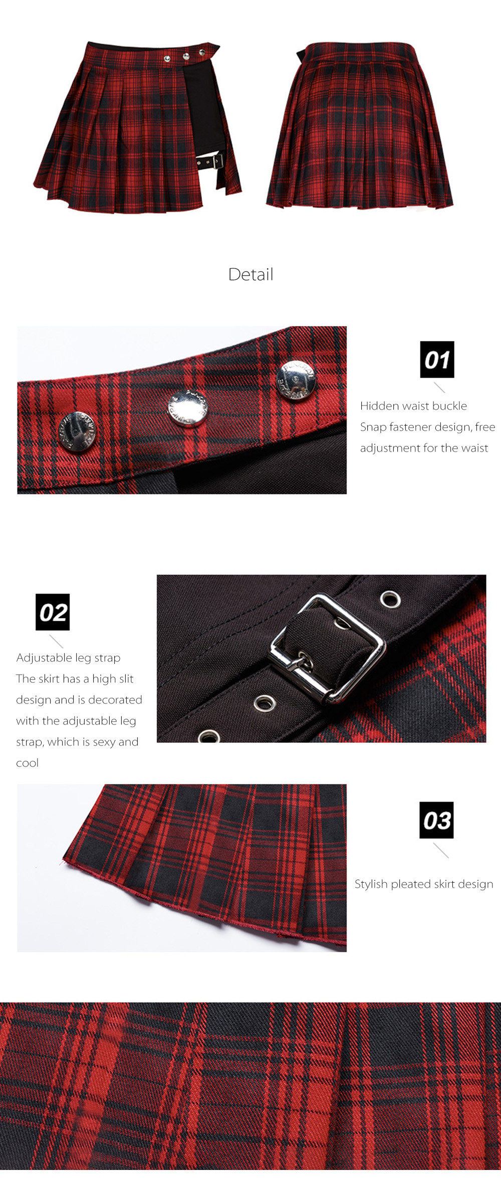 Plaid Skirt with Punk Style Leg Strap - ApolloBox