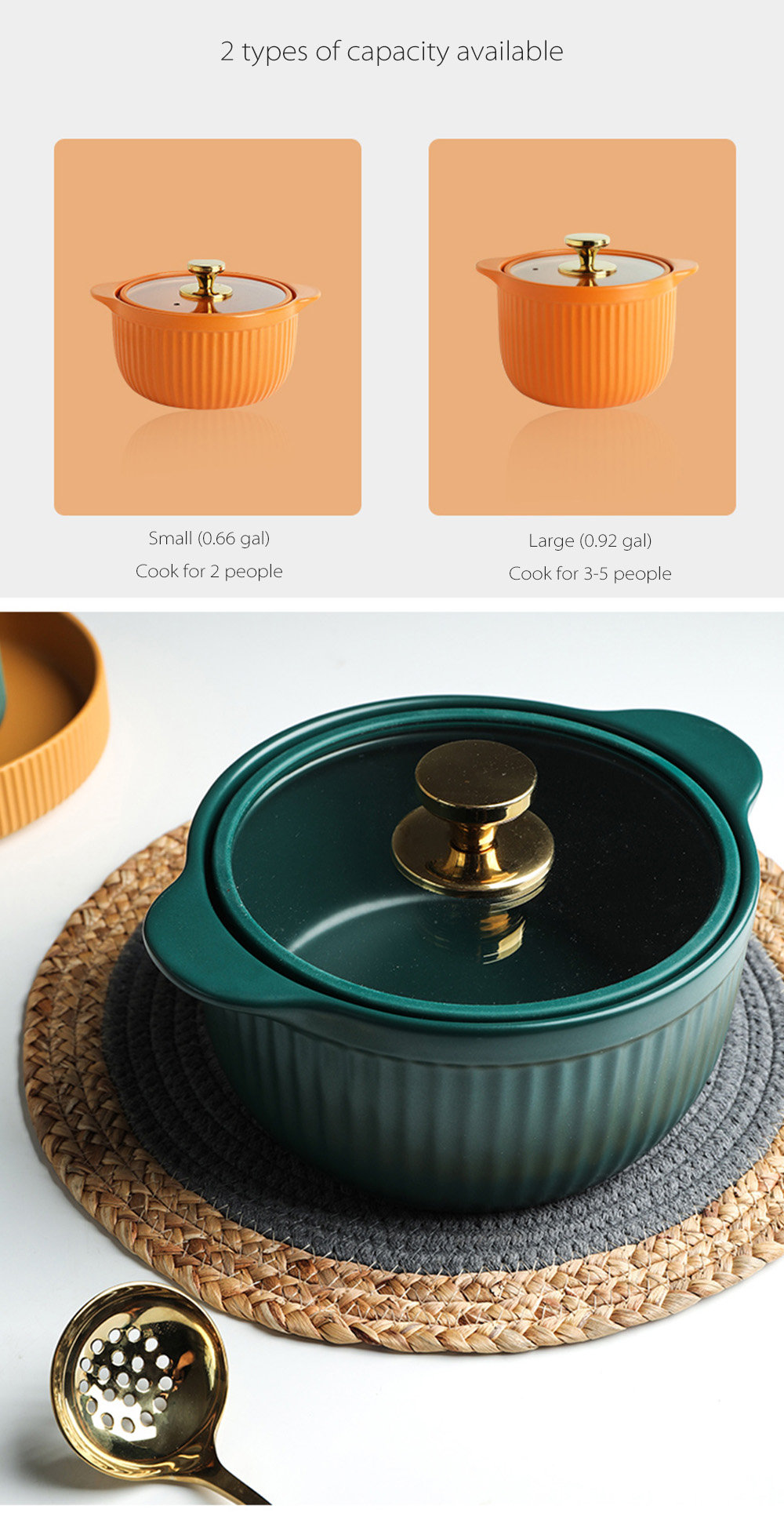 Ceramic Cooking Pot with Lid - Green - Orange - Kitchen Collection -  ApolloBox