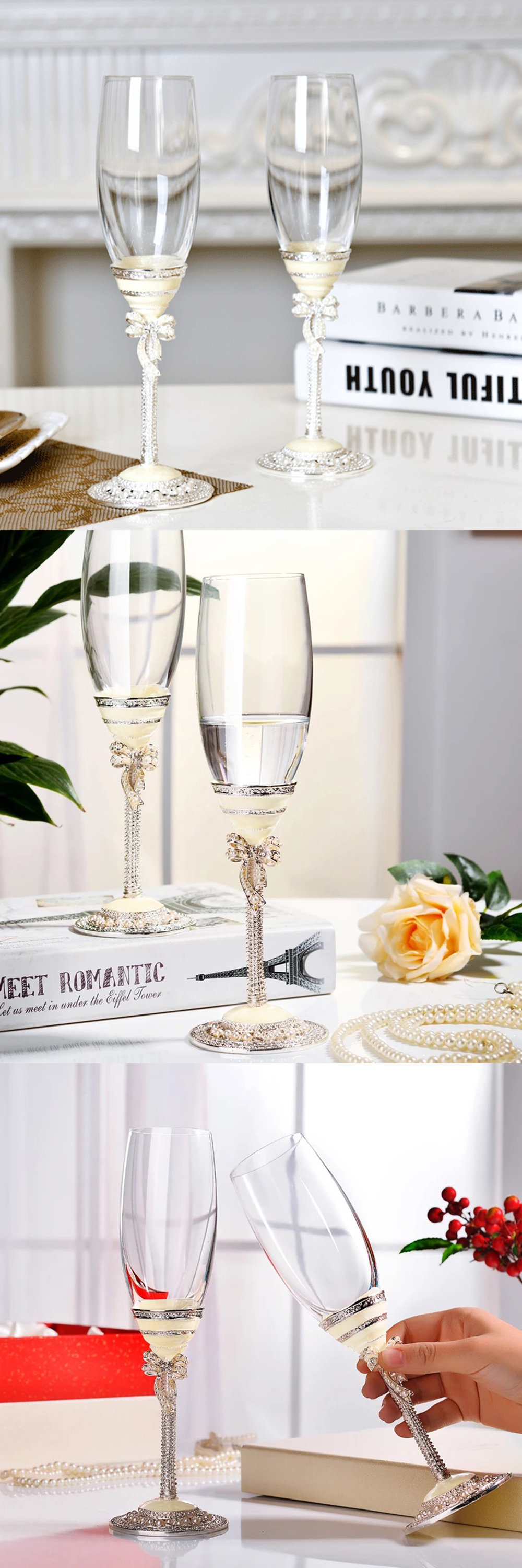 Wine Glasses Crystal Red Wine Glasses Elegant Champagne Glasses  Enamels Floral Decorative Goblets(Green /2 set(gift box)): Wine Glasses