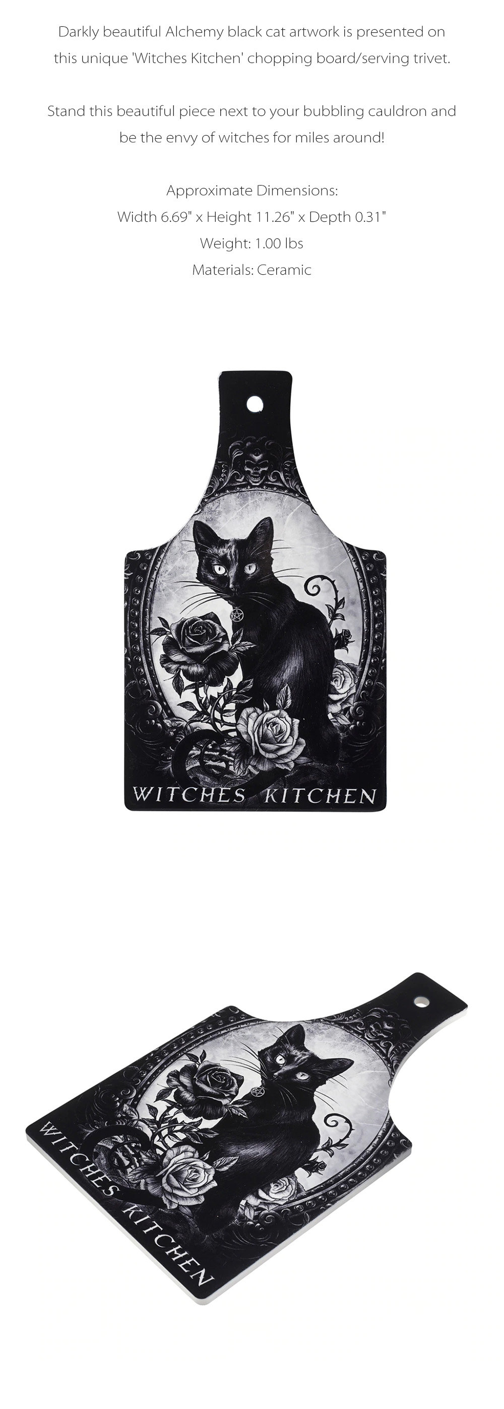 Alchemy Gothic Cat's Kitchen Cutting Board Ceramic Serving Trivet