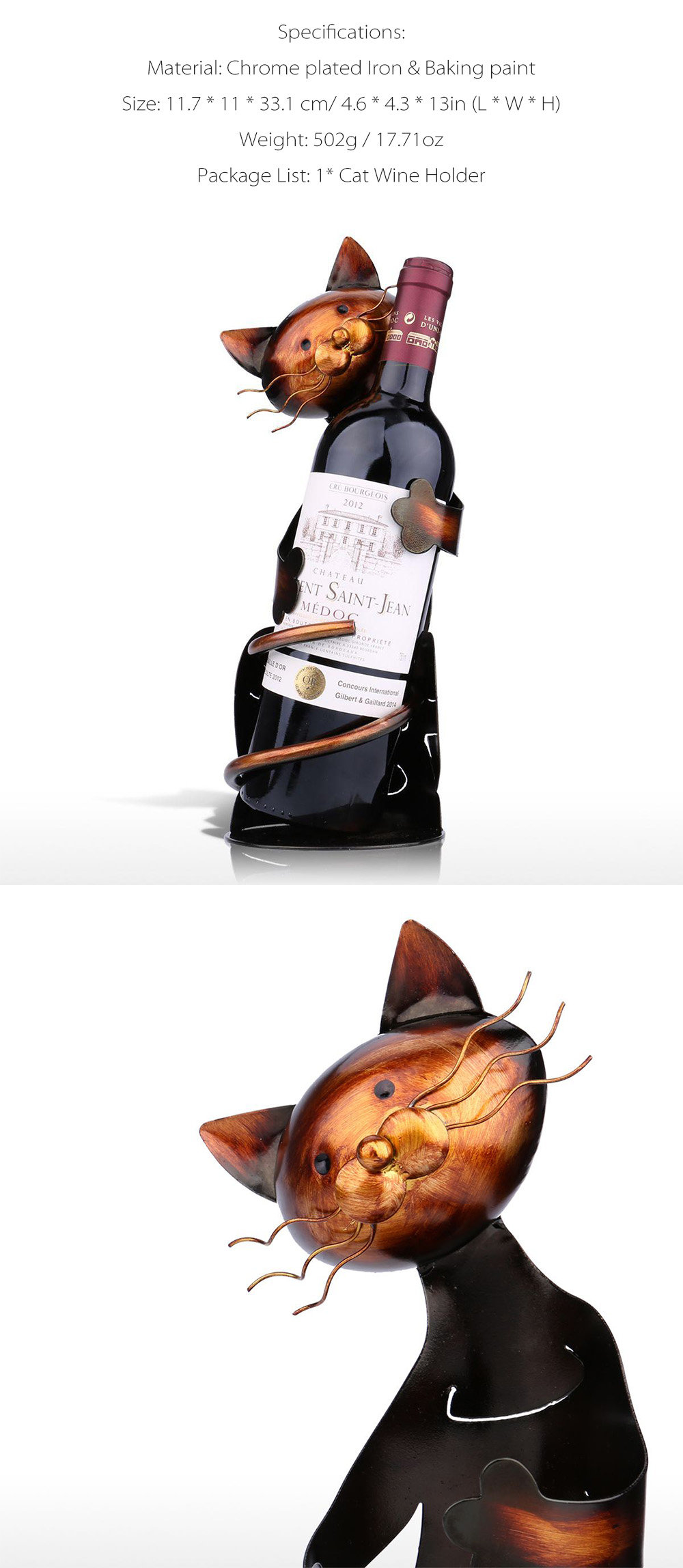 Metal cat best sale wine bottle holder