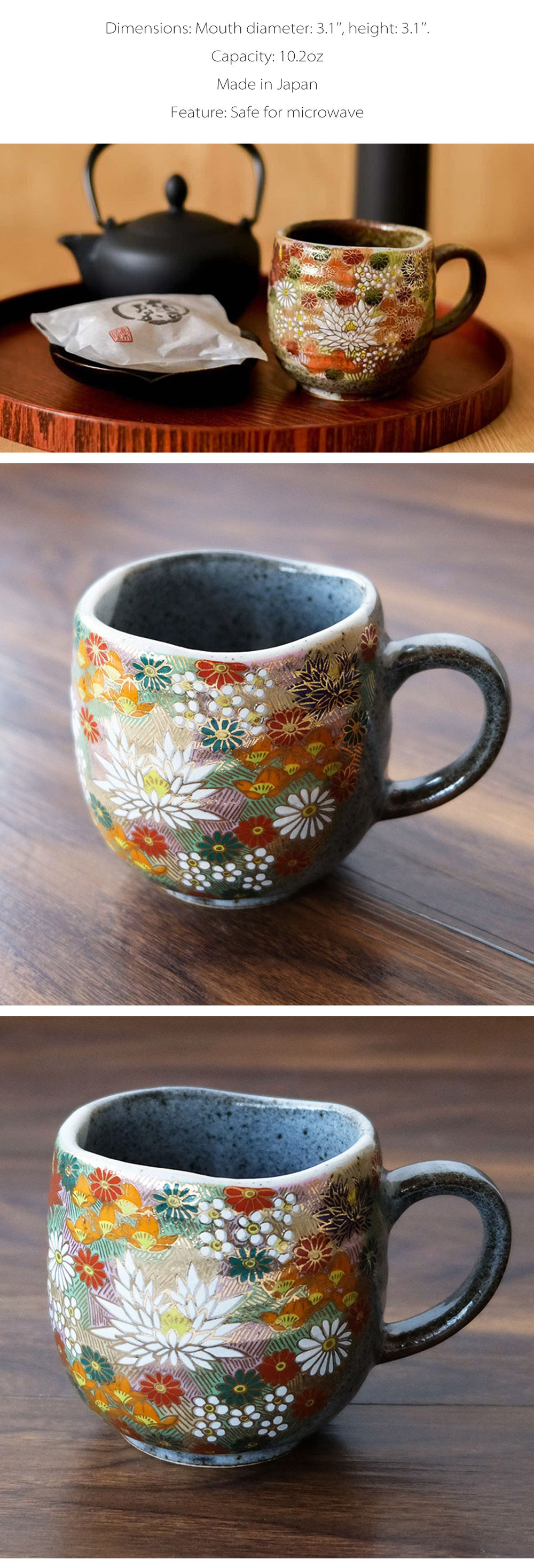 Floral Ceramic Mug - Made in Japan - 10 oz - ApolloBox