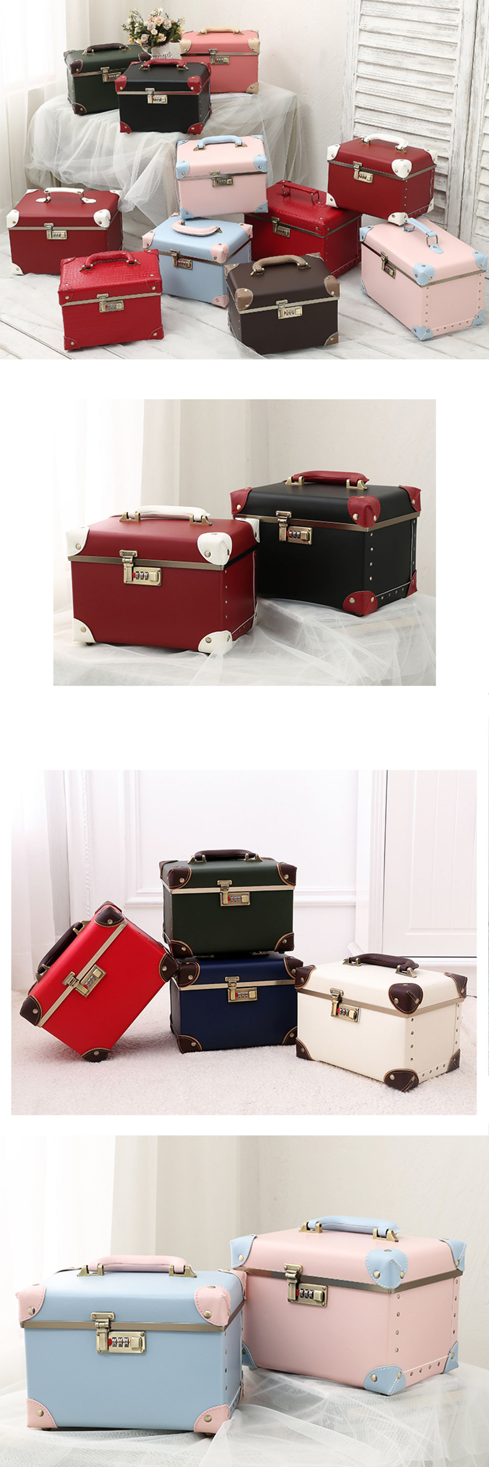  urecity Portable Retro Leather Makeup Train Case