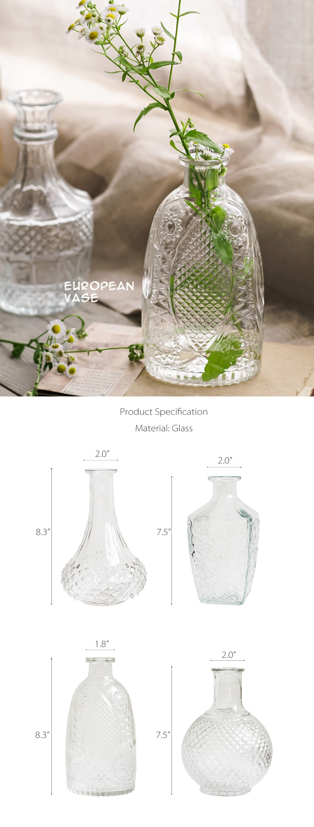 YZABEL Glass Vase - Creative Light Luxury Handbags and Vases, Mini Vintage  Vases for Wedding Decorations, Home Table Flower Décor, Small Carved Glass