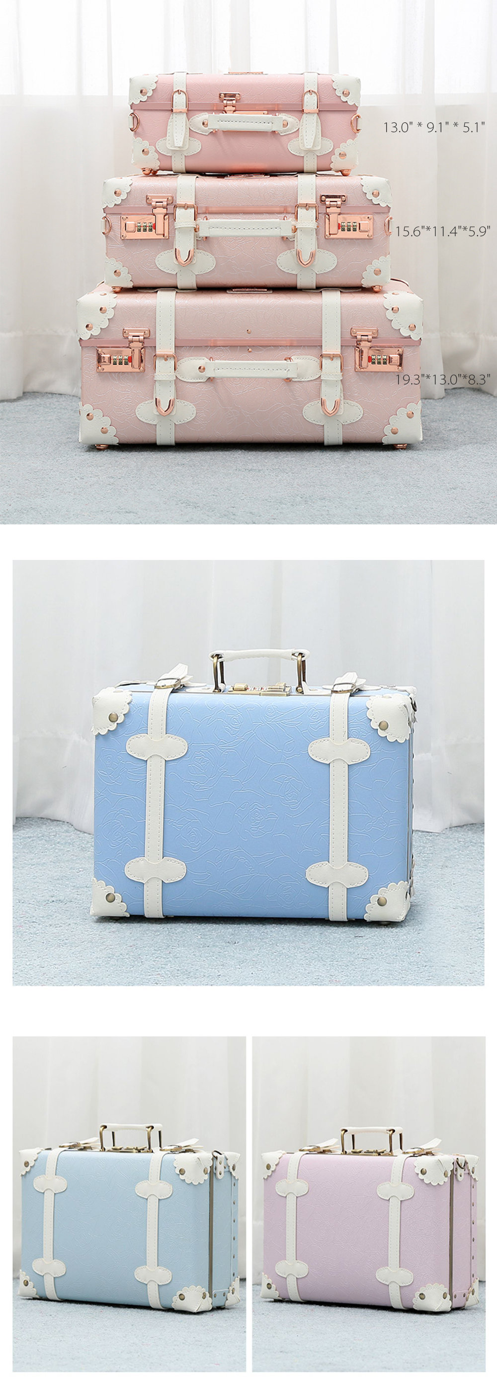 Vintage Inspired Faux Leather Suitcase - White - Blue - Brown from Apollo  Box