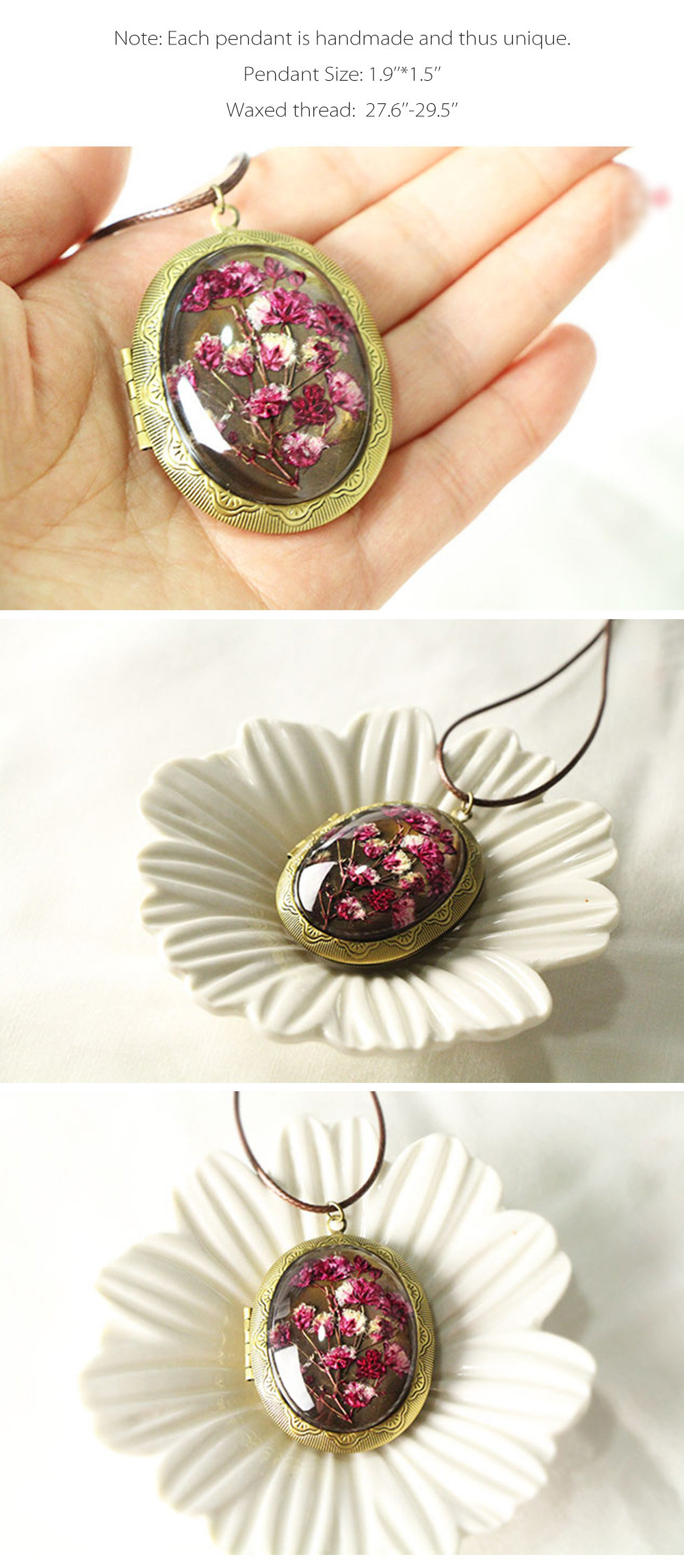  YOOE Natural Dried Flower Locket Necklace. True Flower