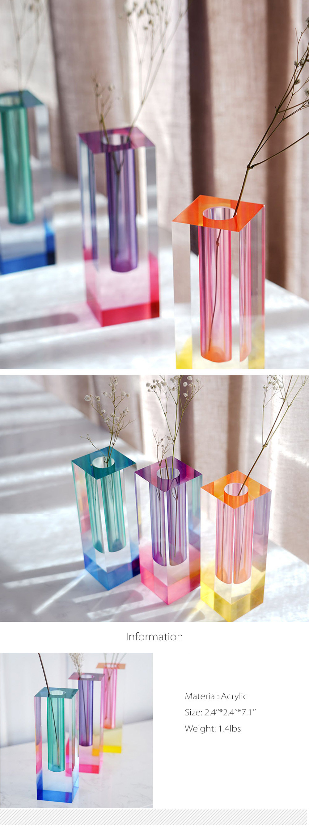 Trendy Acrylic Colorful Vase - Pink and Yellow - ApolloBox