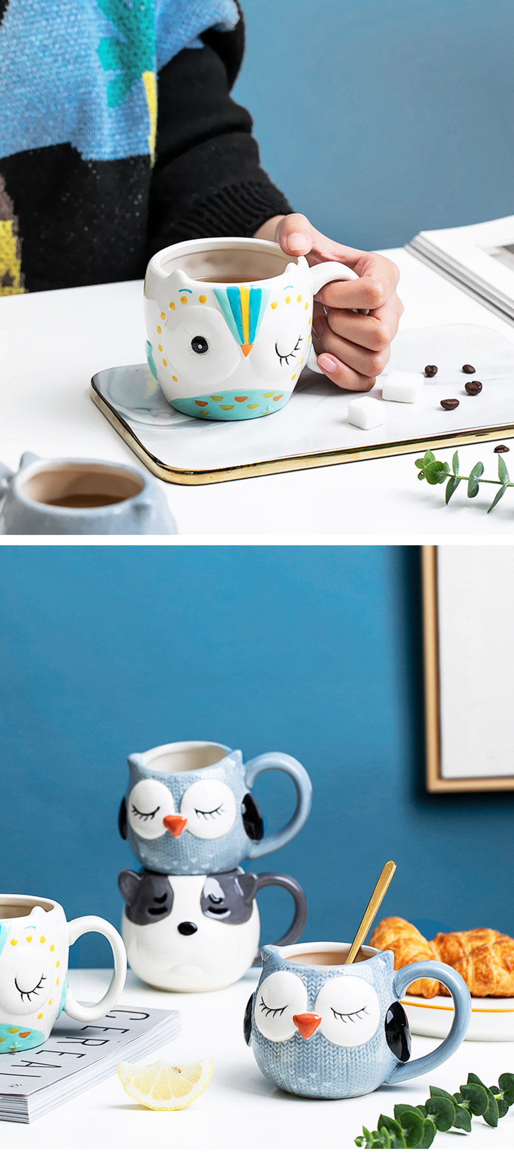 Cute Cartoon Owl Mug - Teapot - Ceramic - Brown - Cyan from Apollo Box