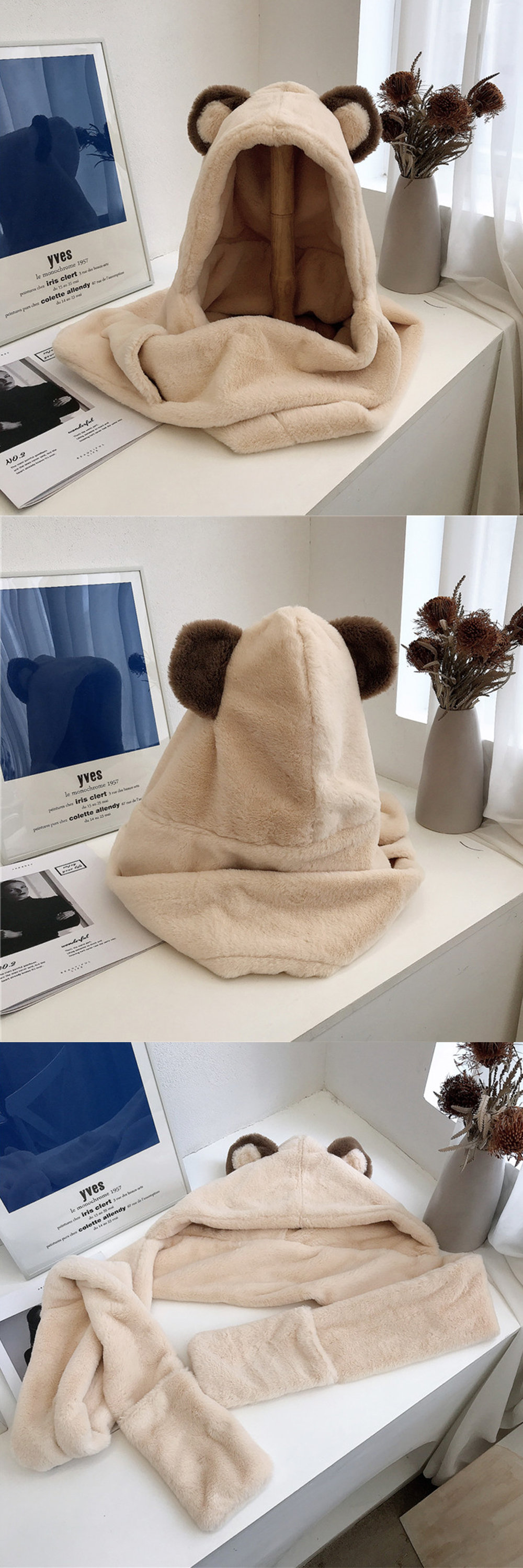 Snuggly Plush Bear Themed Hat With Ears - ApolloBox