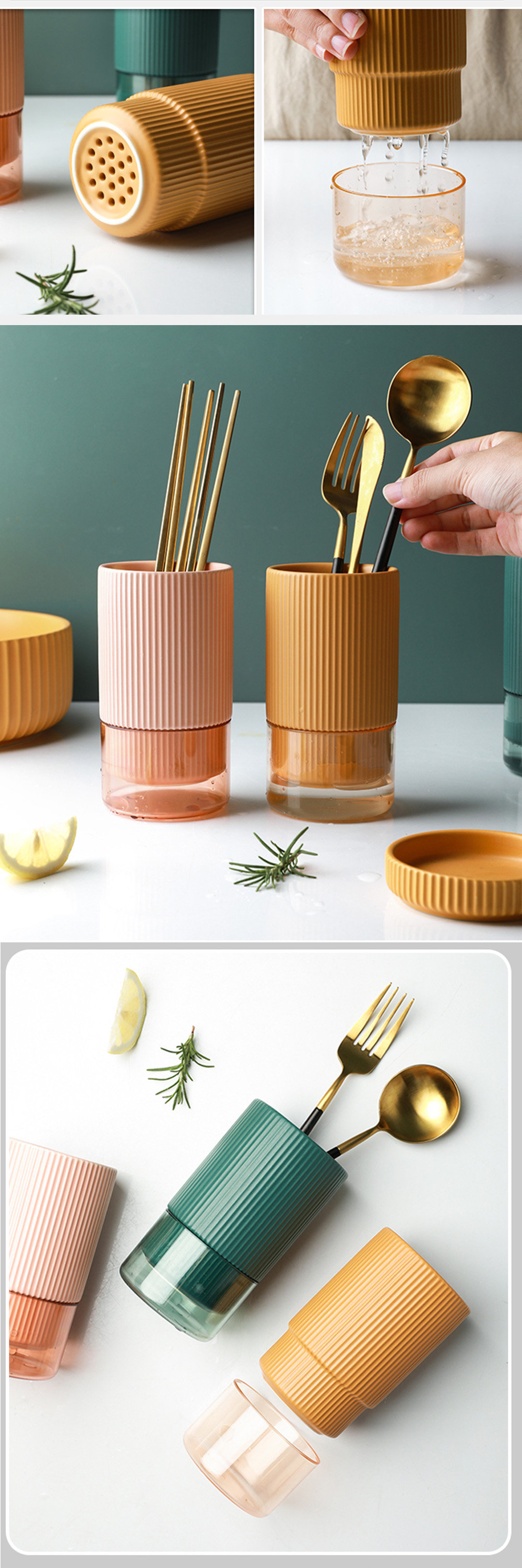 Ceramic Utensils Holder - Bottom Drain Hole - Green - Pink from Apollo Box