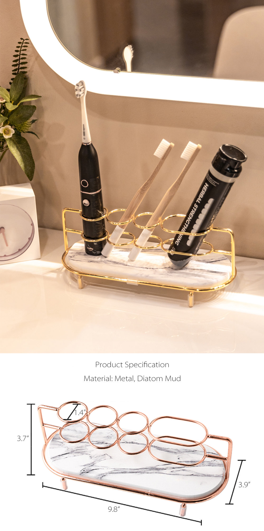 Toothbrush Rack With Diatom Mud Base Diatomite Earth Toothbrush Tray 4 Slot  Bathroom Countertop Toothbrushes Makeup