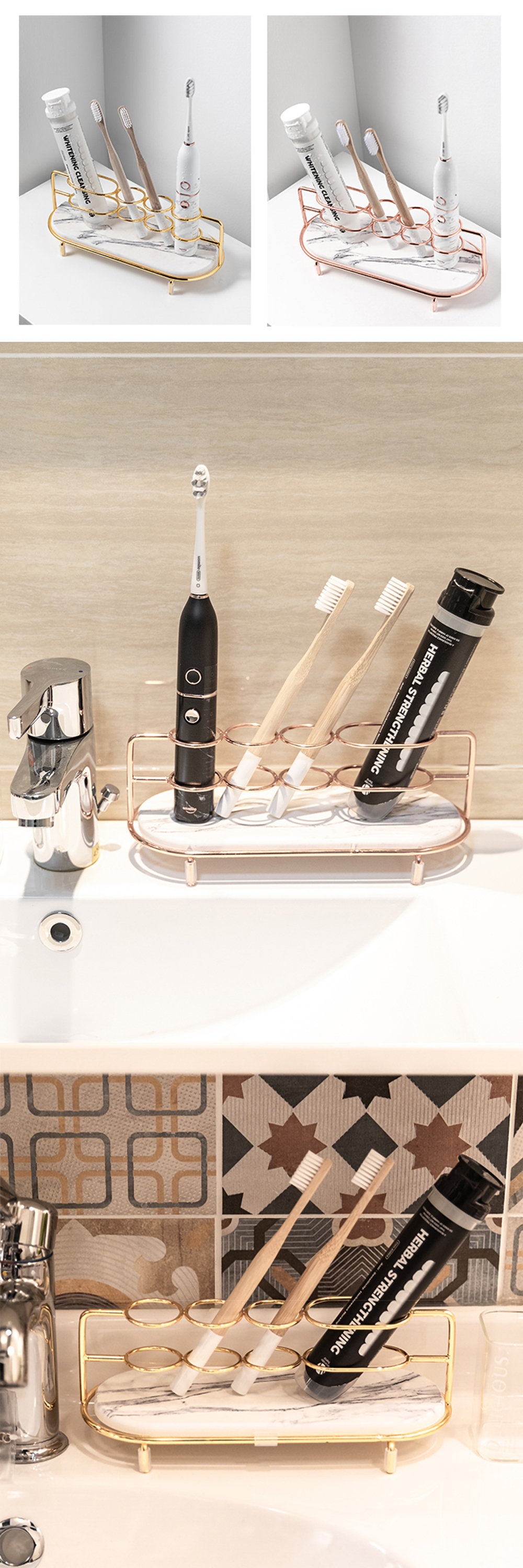 Toothbrush Rack With Diatom Mud Base Diatomite Earth Toothbrush Tray 4 Slot  Bathroom Countertop Toothbrushes Makeup