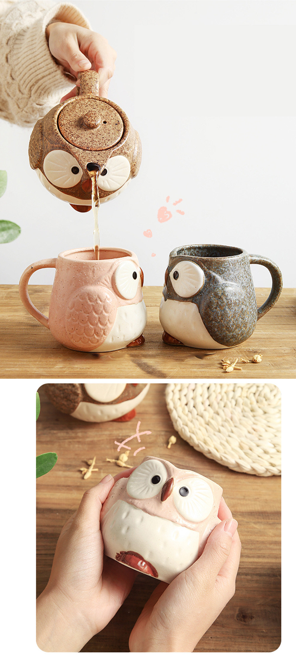 Cute Cartoon Owl Mug - Teapot - Ceramic - Brown - Cyan from Apollo Box