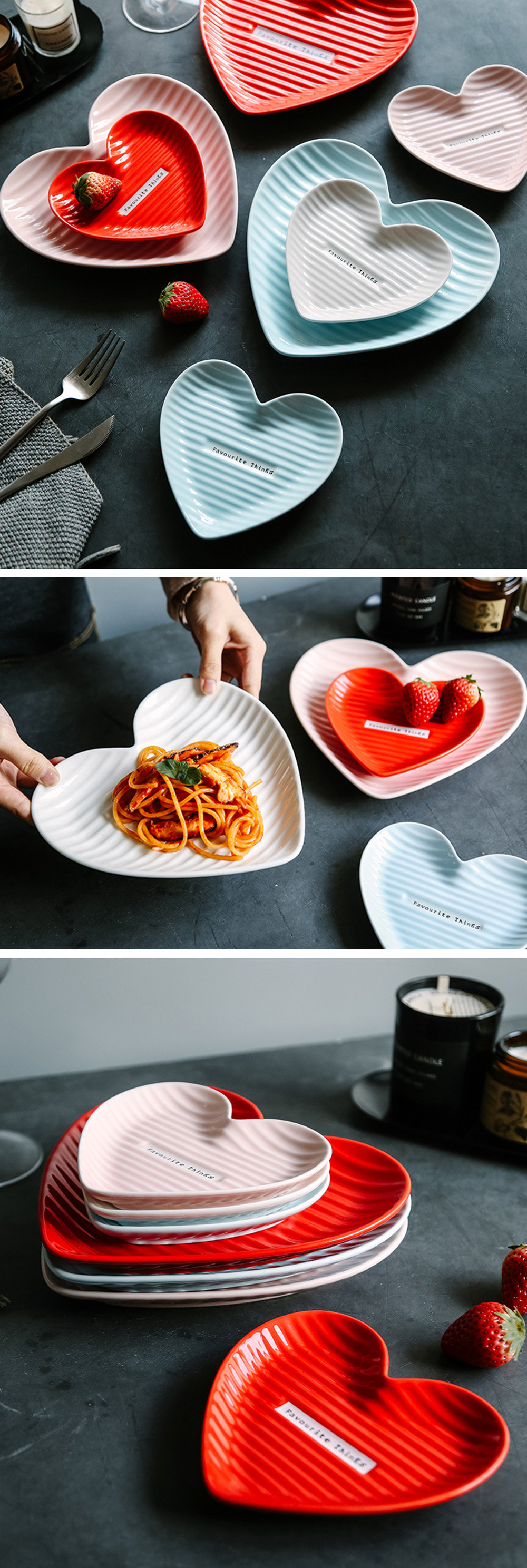 Heart Shaped Ceramic Plate - White - Pink - 2 Sizes - ApolloBox