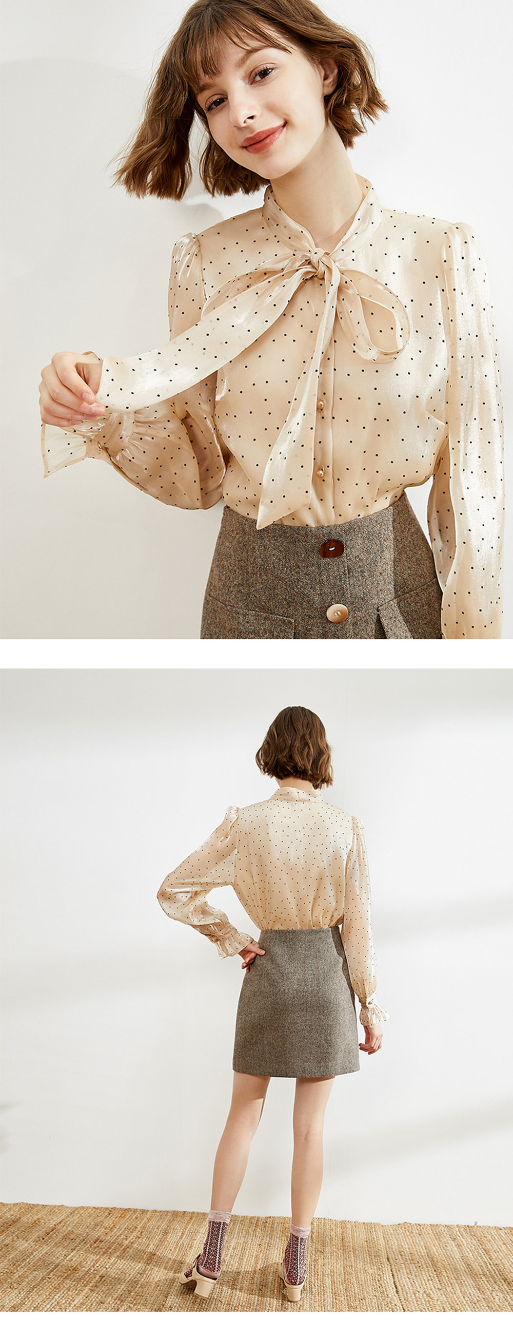 White Chiffon Gold Polka Dot Blouse - ApolloBox