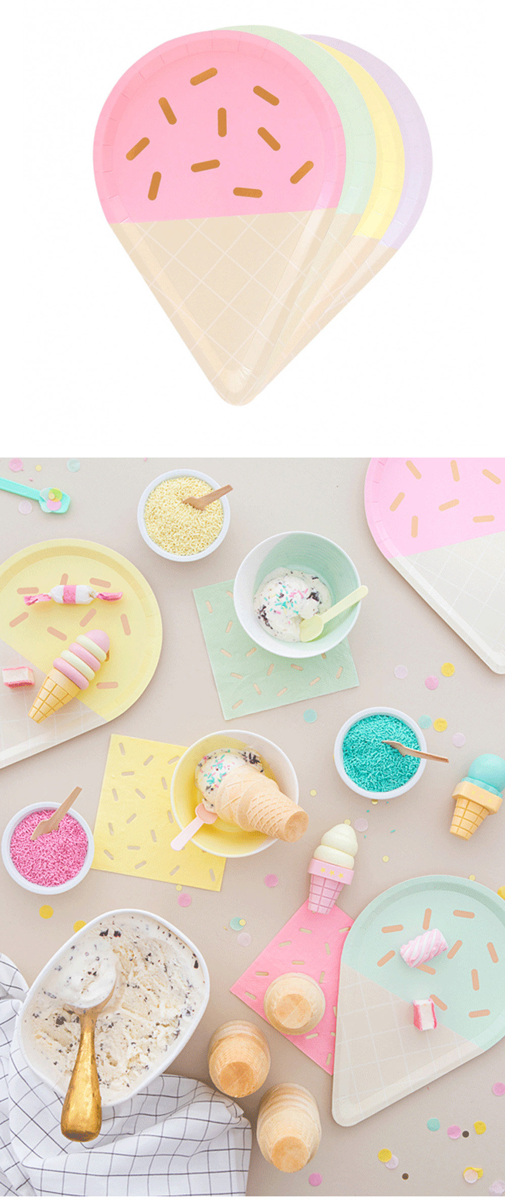 Set, Macaron Ice Cream Paper Plate Set, Ice Cream Themed Party