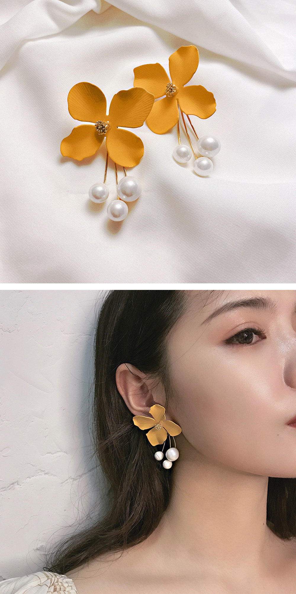 Yellow Flower Pearl Earrings - ApolloBox