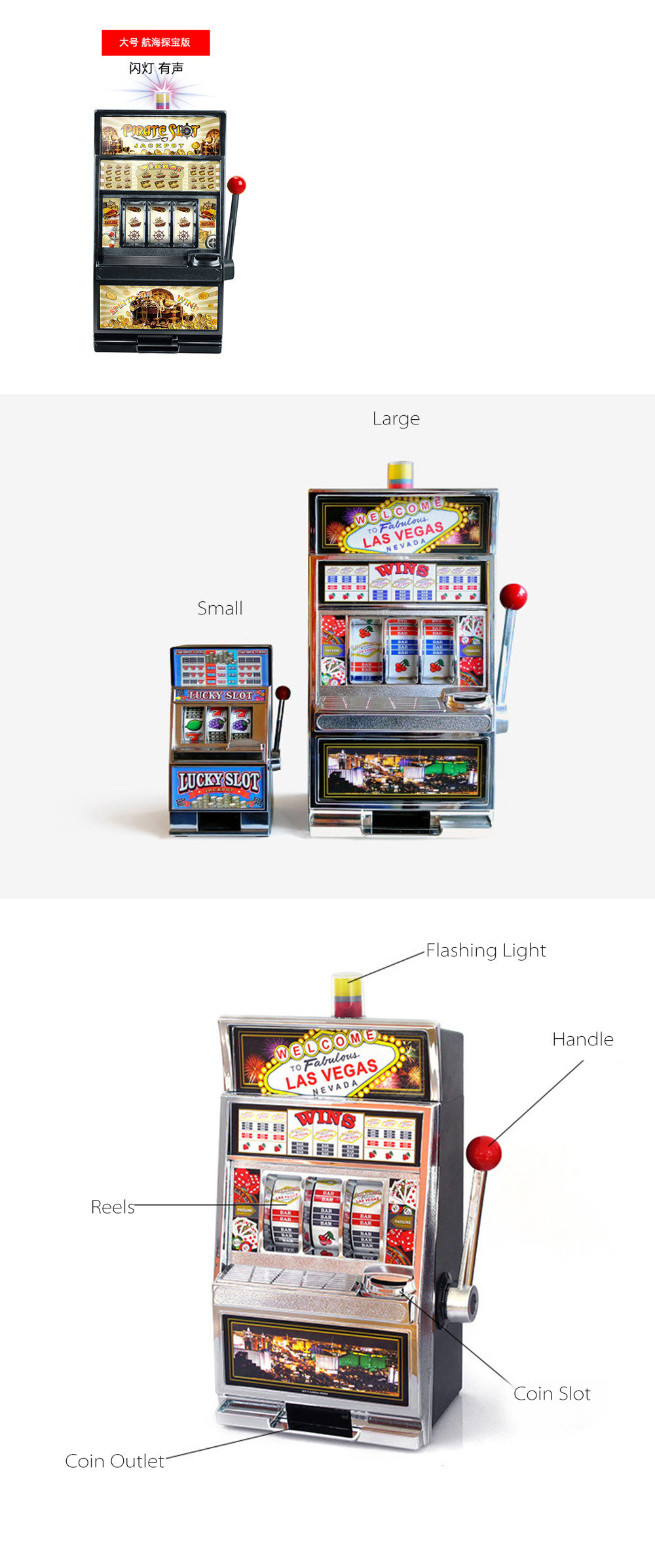 Slot Machine Coin Bank– Realistic Mini Table Top Novelty Toy by Trademark  Gameroom 