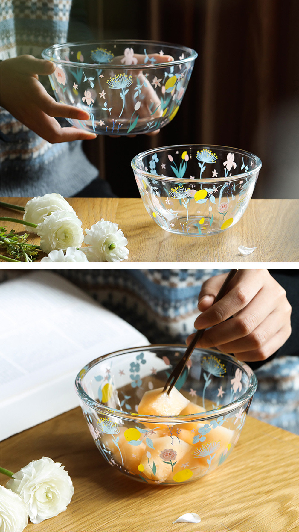 Floral Design Glass Salad Bowls from Apollo Box