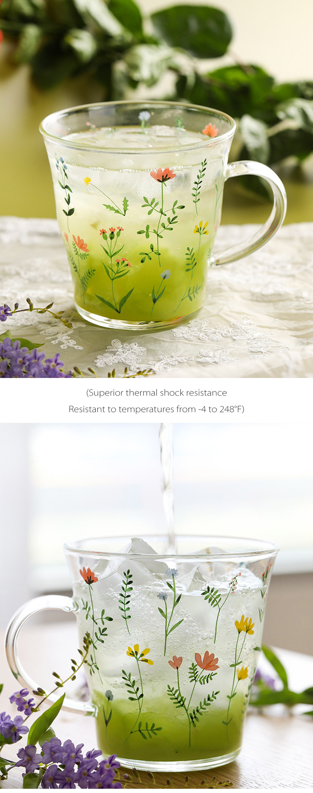 Floral Themed Glass Mug - with Spoon - 2 Patterns from Apollo Box