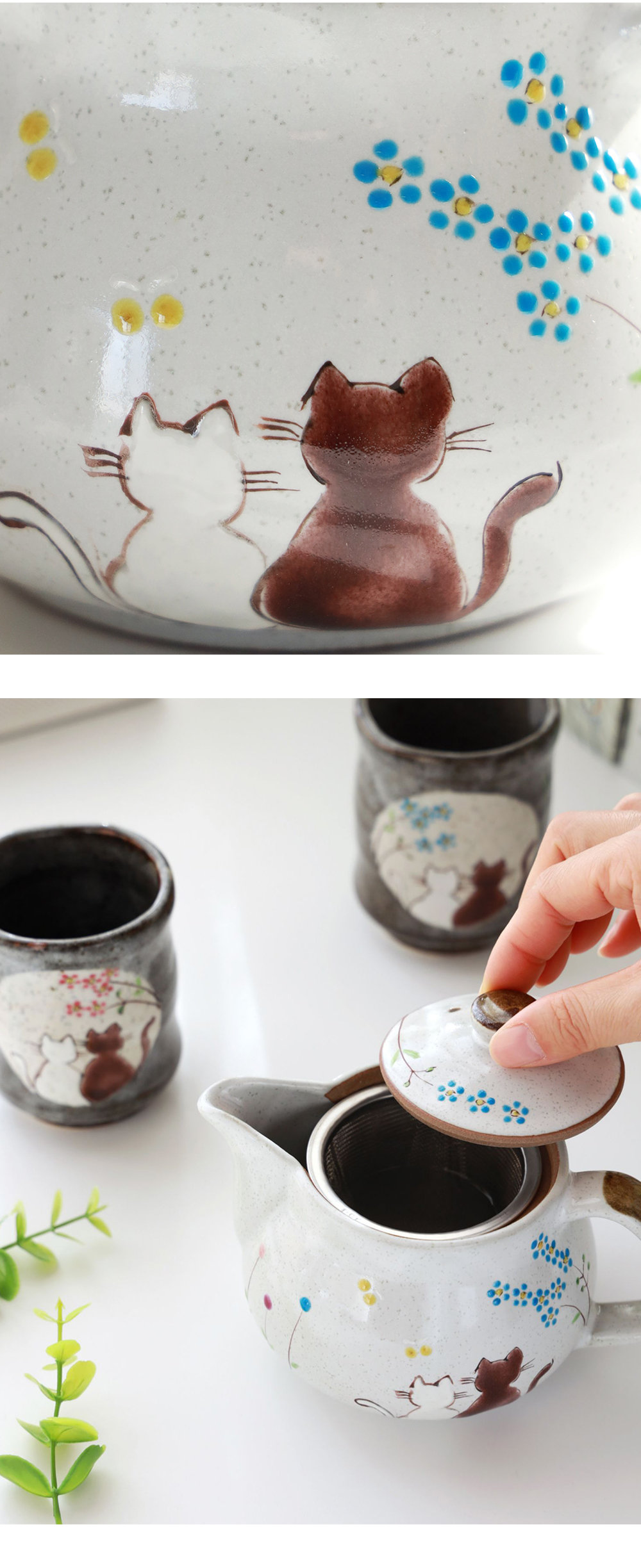 Tea Set for Cat Lovers Portable Cute Cat Cup One Pot And Two Cups Outd –  acacuss