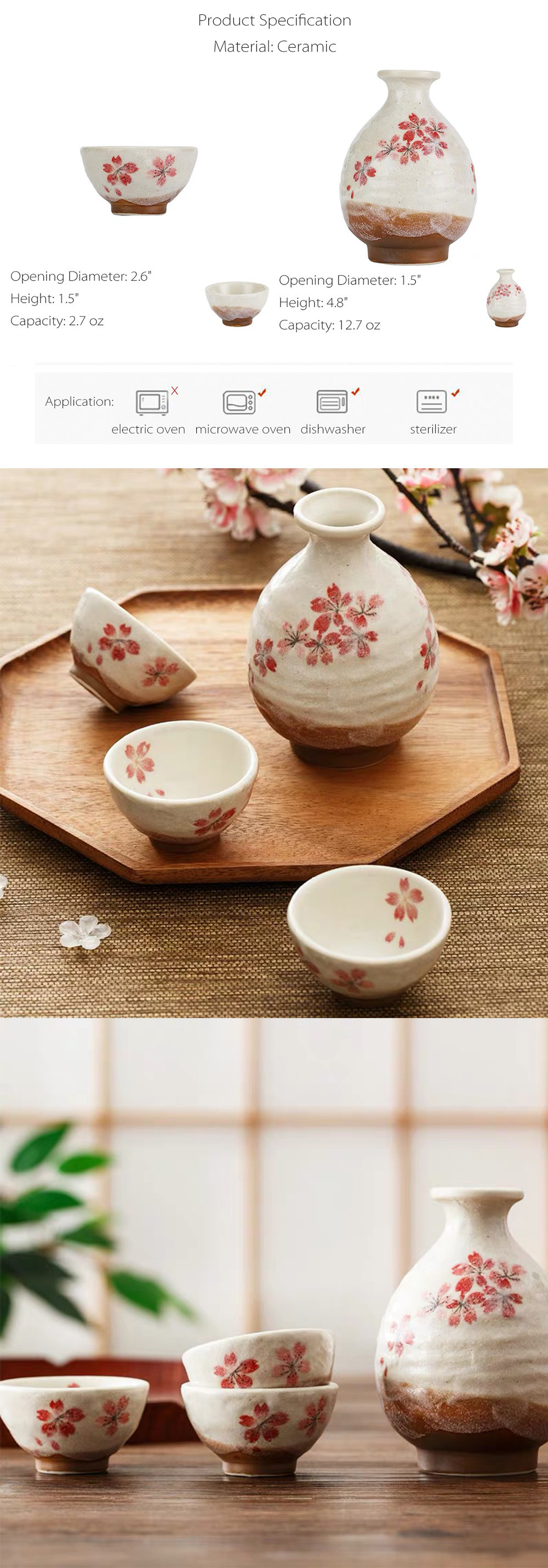 Japanese Sakura Cherry Ceramic Sake Set