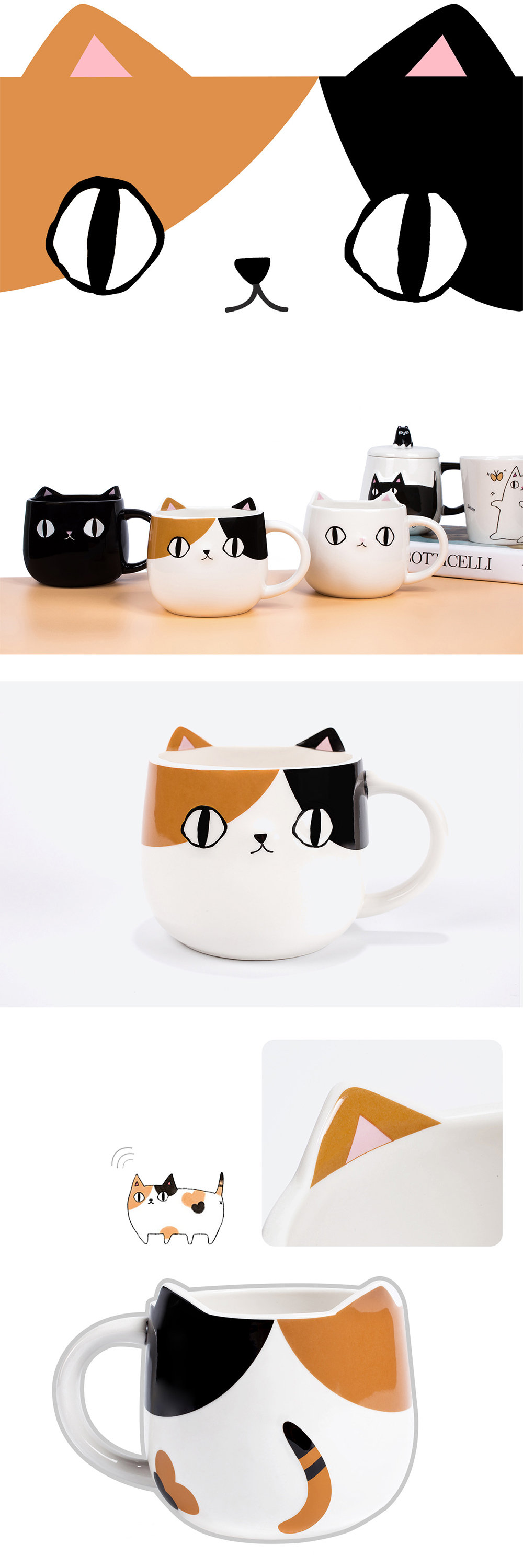 Cute Cat Mug - Ceramic - Relief Bread Pattern Design from Apollo Box