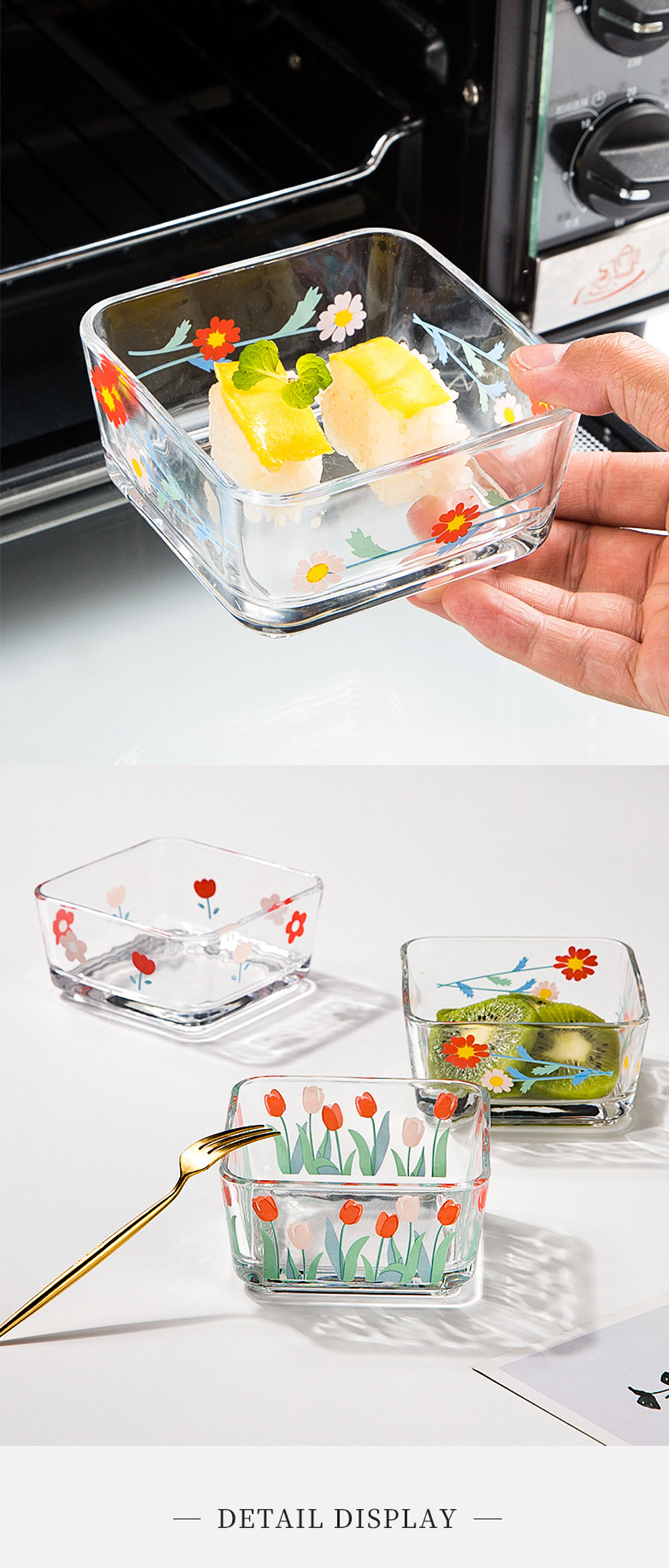 Floral Design Glass Salad Bowls from Apollo Box