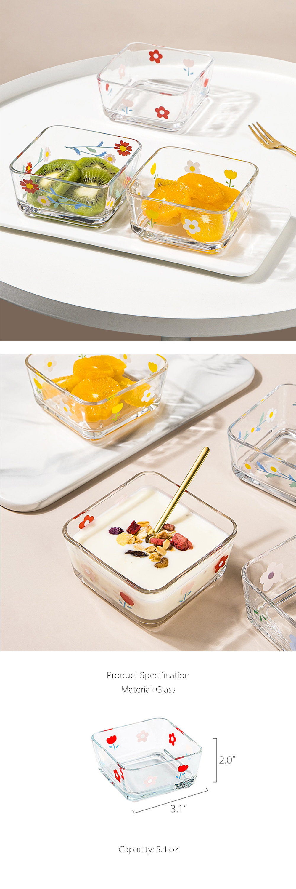 Floral Design Glass Salad Bowls from Apollo Box