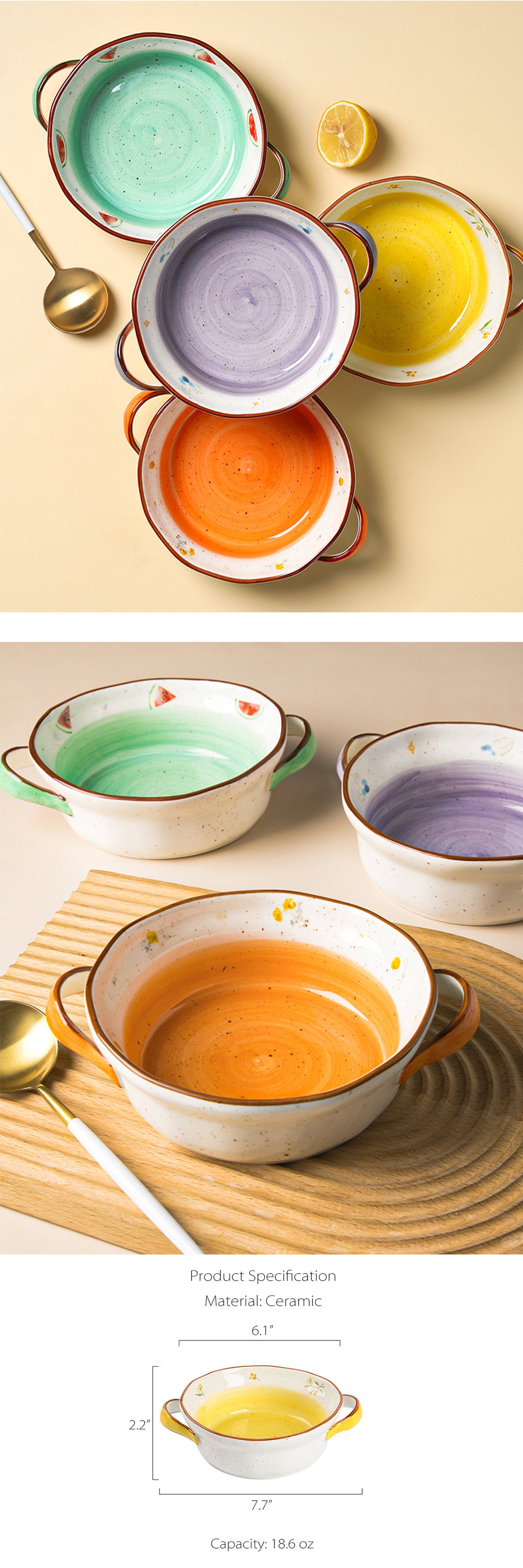 Double ear ceramic large soup bowl soup pot with lid ceramic bowl