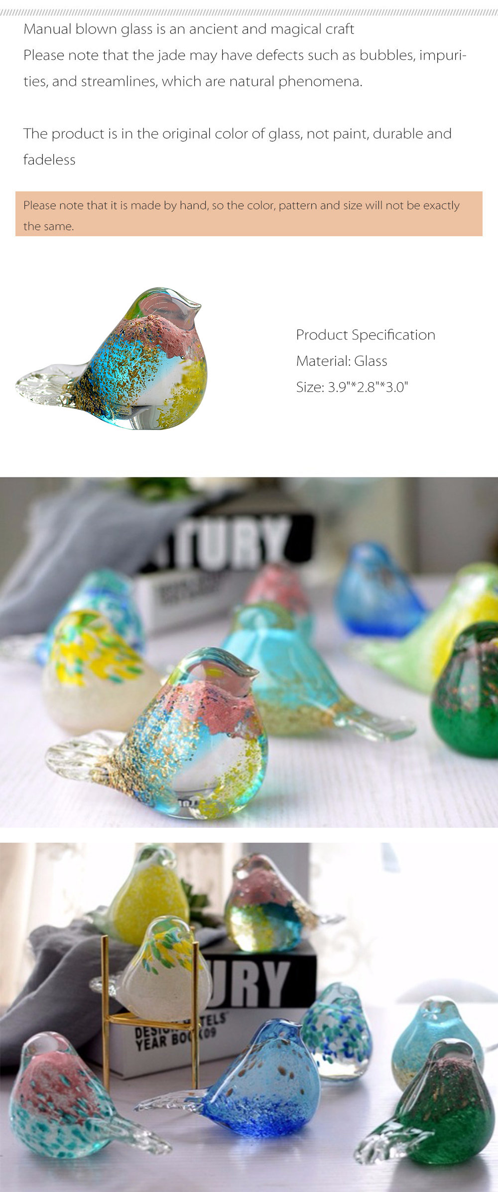 Handcrafted Glass Birds - Sky Blue - Green - 3 Colors Available - ApolloBox
