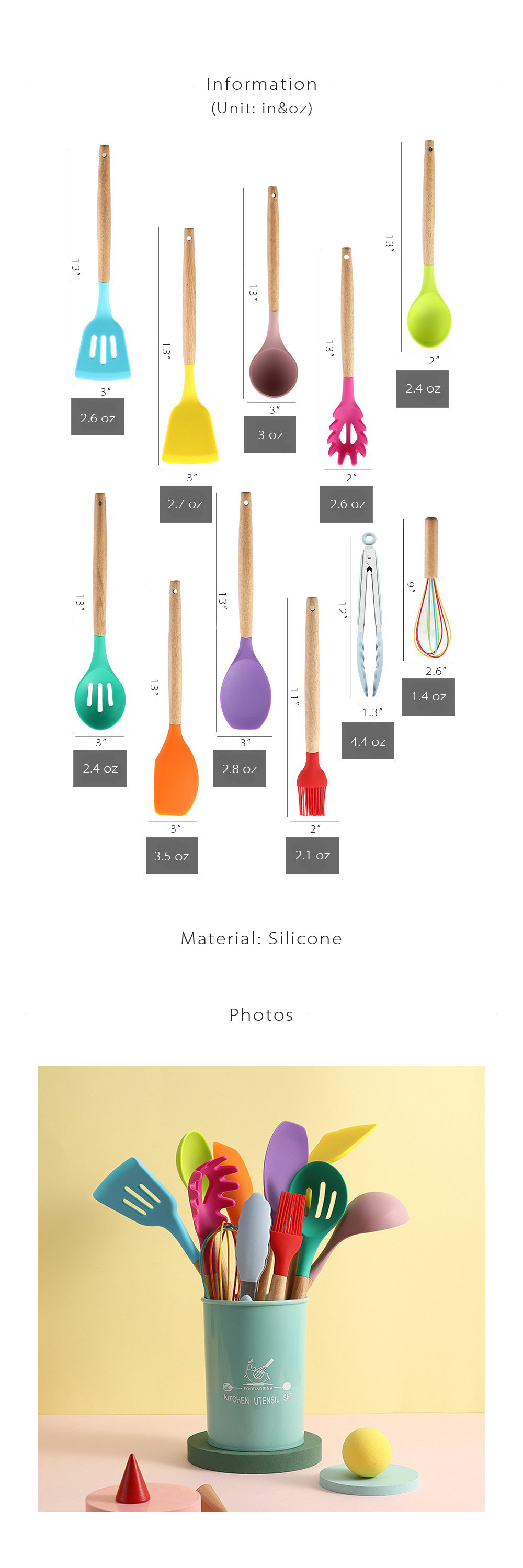 Rainbow Silicone Kitchen Tool Set - ApolloBox