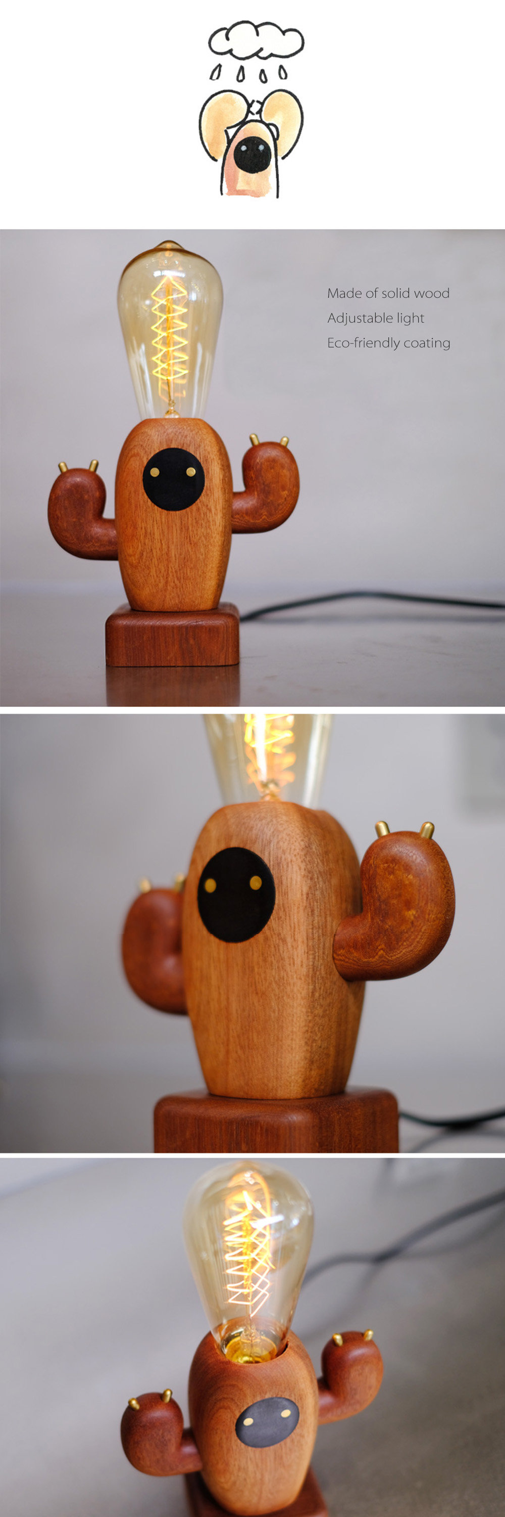 Wooden Cactus Lamp Cute and Functional