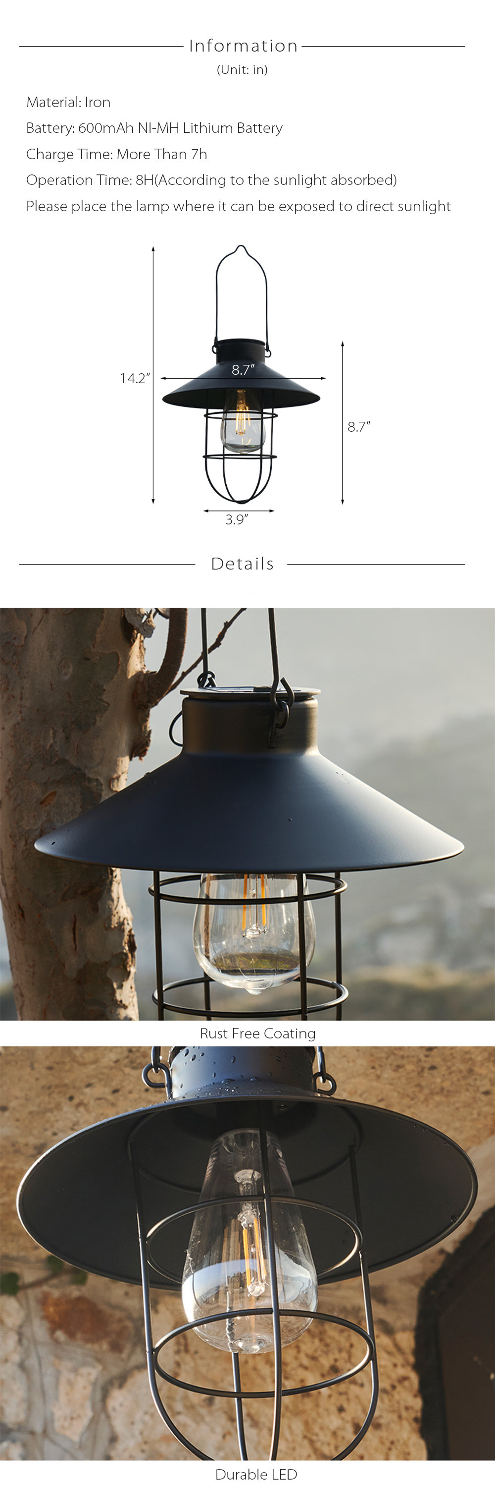 Outdoor Solar Powered Hanging Lantern - Black - Bronze - ApolloBox