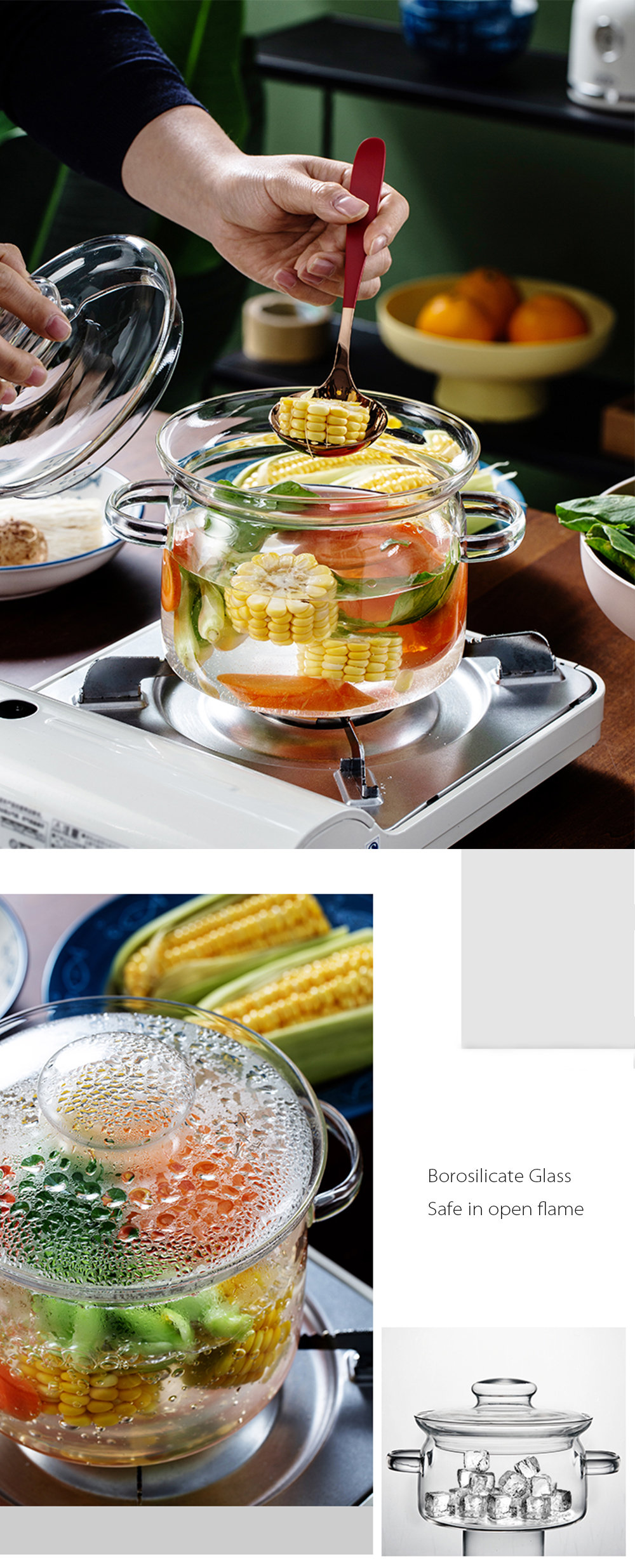 Glass Cooking Pot with Lid - Modern Transparent Design - ApolloBox