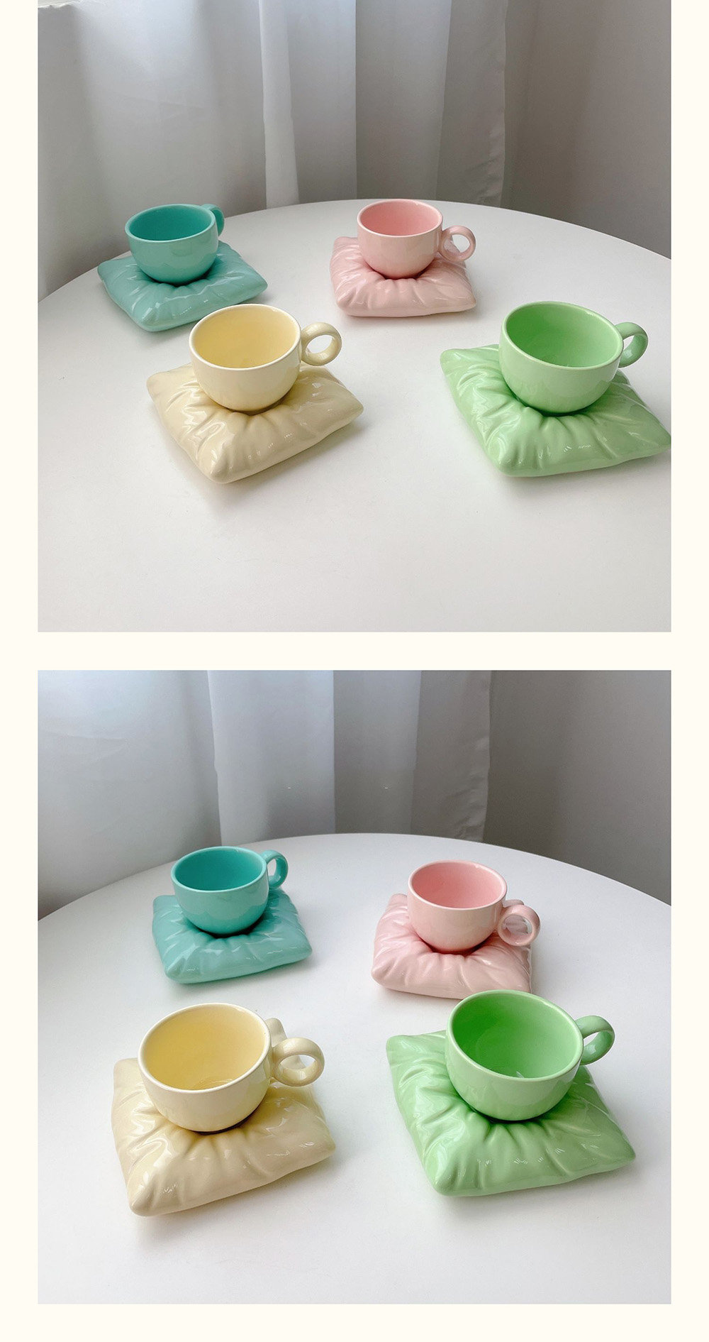 Solid Colored Mug - With Pillow Coaster - Porcelain - Pink - Yellow - 6 ...