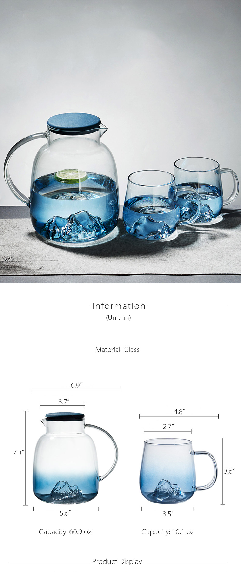 Blue Mountain Glass Tea Set - 1 Tea Pot - 2 Glasses from Apollo Box