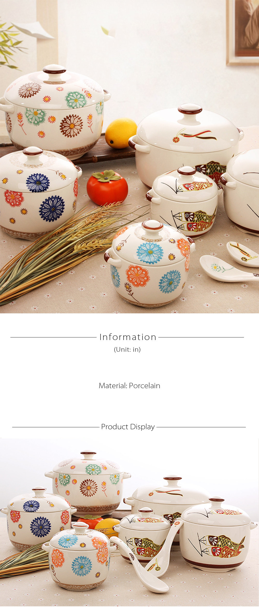 Japanese Inspired Ceramic Stewing Pot - Floral - Fish - 3 Sizes from Apollo  Box