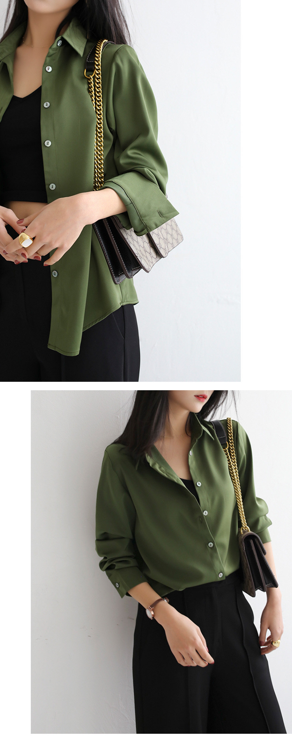 Olive Green Satin Shirt