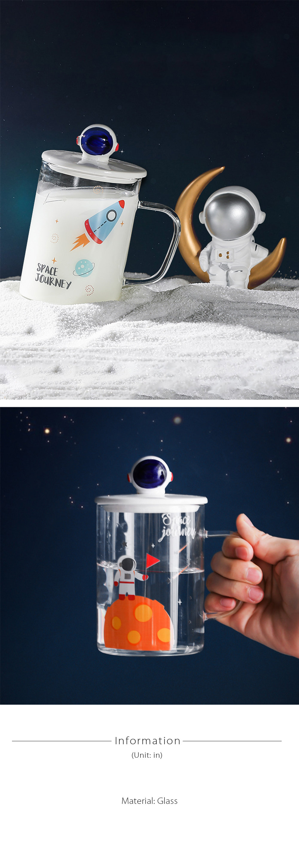 Hekki - Set: Space Themed Ceramic Mug + Lid + Astronaut Spoon