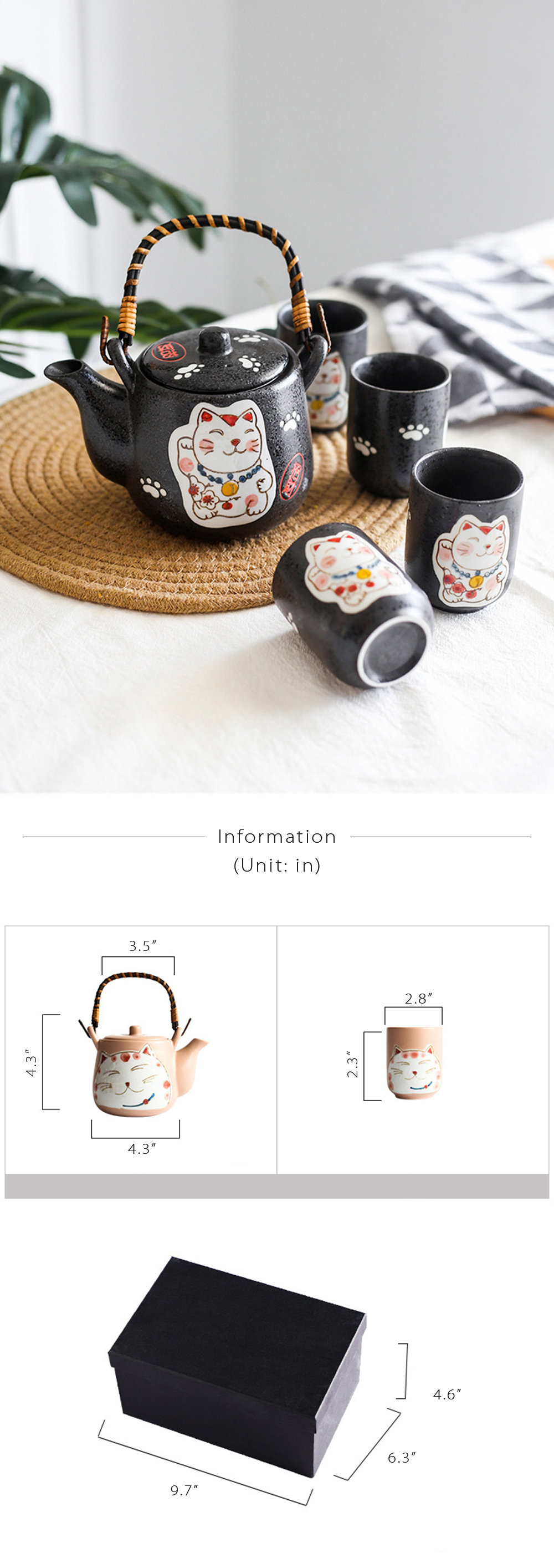 Japanese Lucky Cat Tea Pot Set