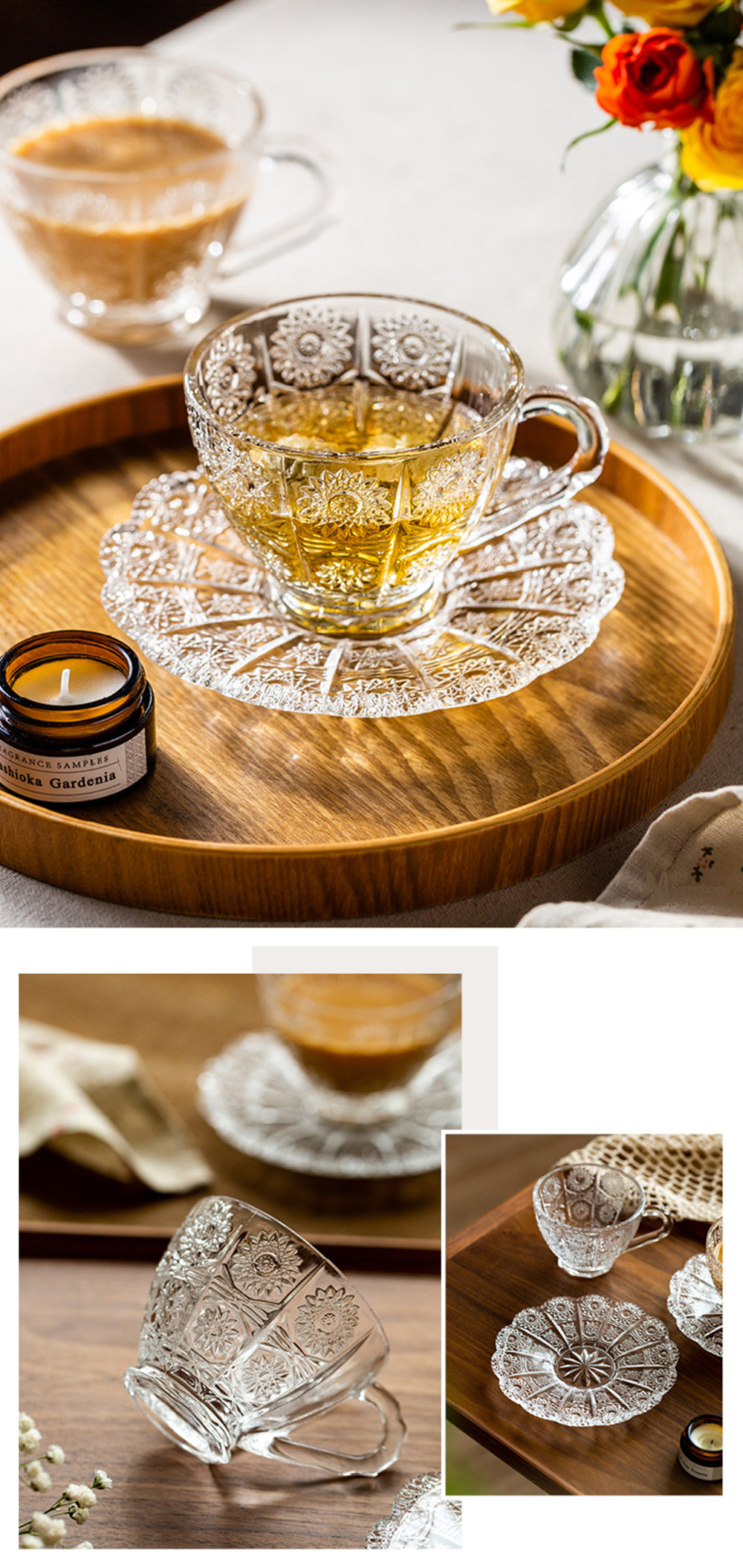 Vintage Crystal Tea Cup Set